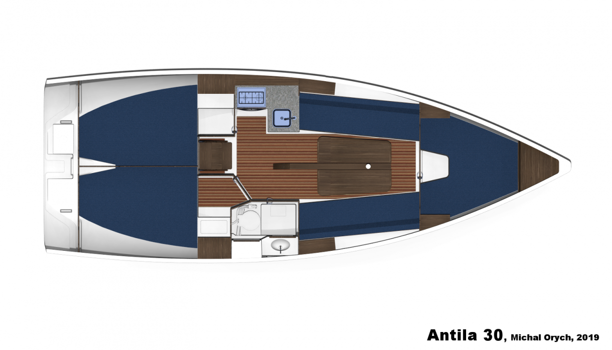 Antila 30 - Albercik – plan jachtu (rozkład kabin)