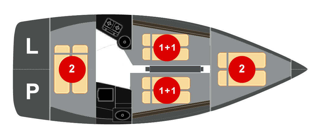 Antila 26.2 - Arabica – plan jachtu (rozkład kabin)